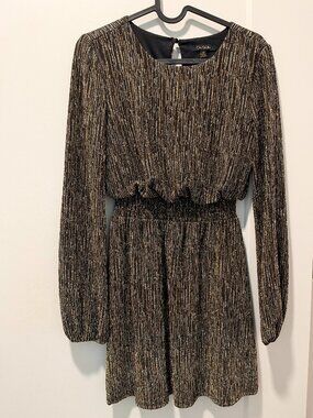 City Studio Black & Gold Metallic Long Sleeve Mini Dress – XS